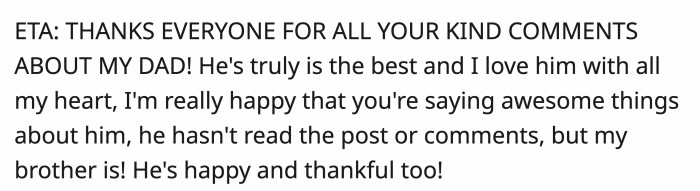 OP read all of the comments on her post, and her heart is full from the kind and supportive comments.