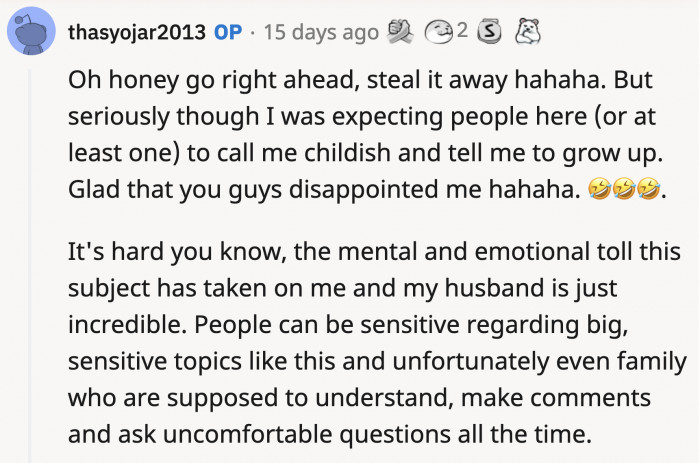 OP gave everyone permission to co-opt her idea, but she also shared how the questions have impacted her and her husband as well
