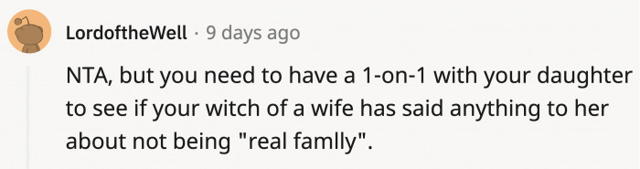 OP Says He Will Talk to His Daughter About Similar Comments Regarding Their 'Real' Family When She's Around for a Visit.