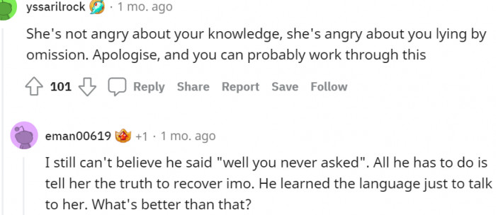 12. She's angry that you lied by omission