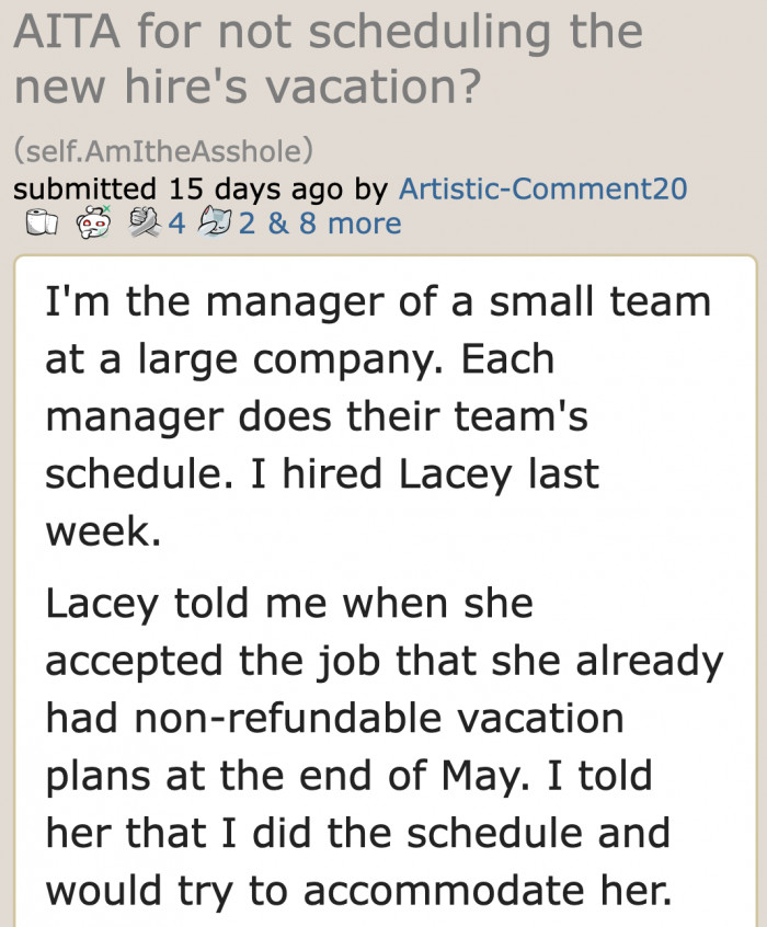 The new hire's leave was a non-negotiable.