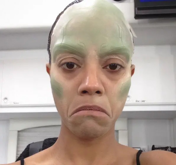 6. Getting Gamora's face on is also a long process