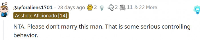 Redditors did not go easy on OP’s fiancé.