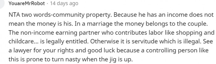10. Because he earns doesn't mean the money is his