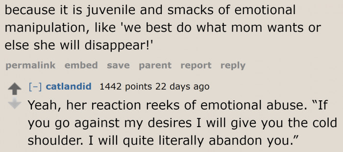 The mom is being emotionally abusive already.