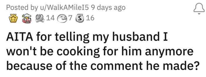 Her husband's father told him to slow down because he was eating too much.