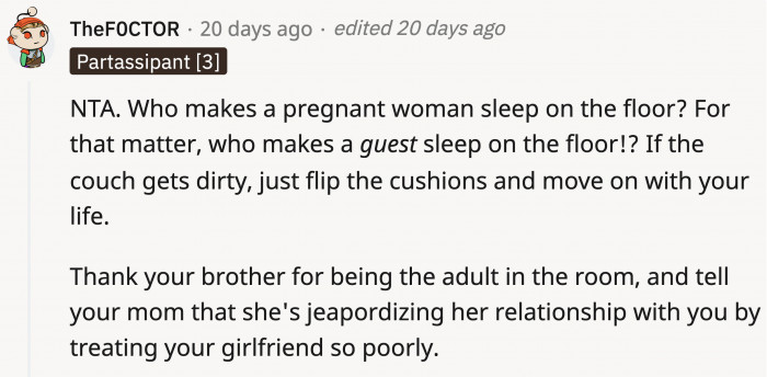 She could have put covers on her precious couch if she was so concerned about maintaining its pristine condition.