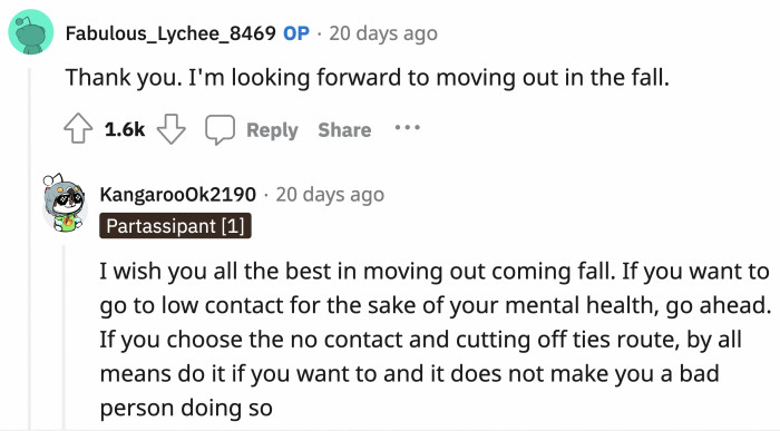 OP has plans to move out, and this seems to be the best move for her so she can start distancing herself from her family if they refuse to address the issues.