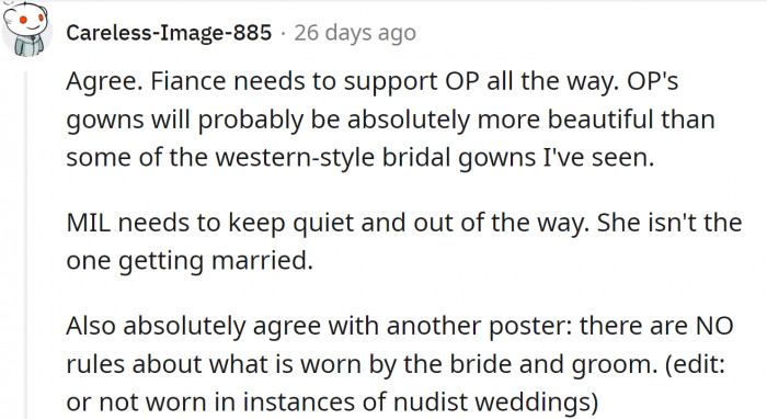 The fiancé here needs to be more supportive.