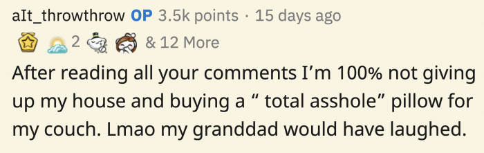 Finally, OP realized that she shouldn't feel any guilt. It also looks like she's about to have some interesting embroideries in her beloved home.