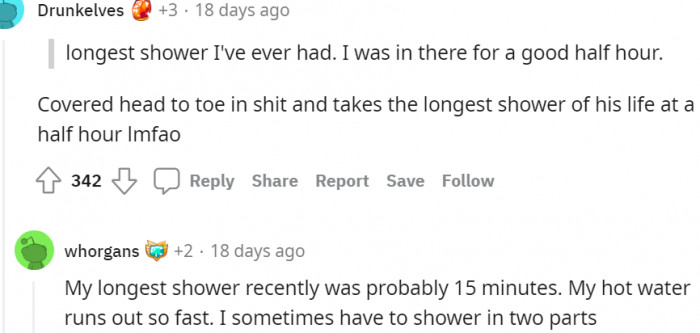 13. Showering in two parts