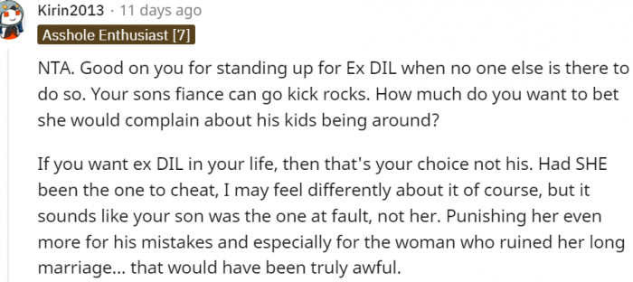 14. It would have been wrong to punish her for your son's actions