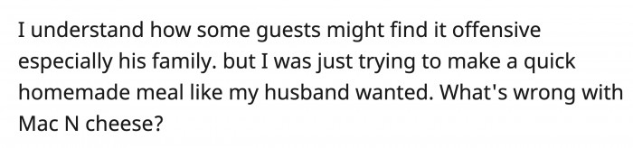 He is now refusing to eat what she cooks... in support of his family.