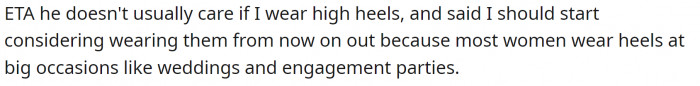 OP’s fiancé told her she should wear high heels more often to get accustomed to the feeling.