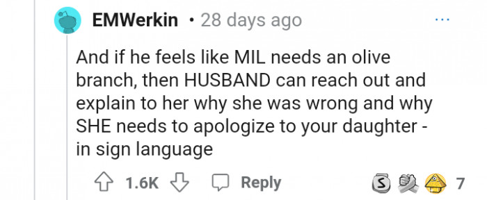 This user feels that OP's husband needs to step in and explain to his mum why she has to apologize.