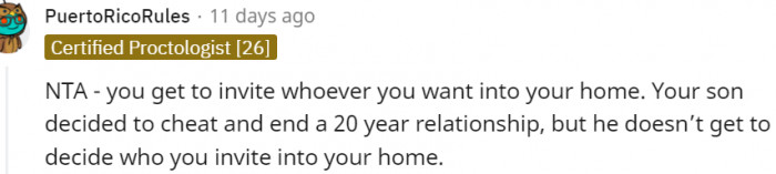 19. Your son doesn't get to decide who you invite