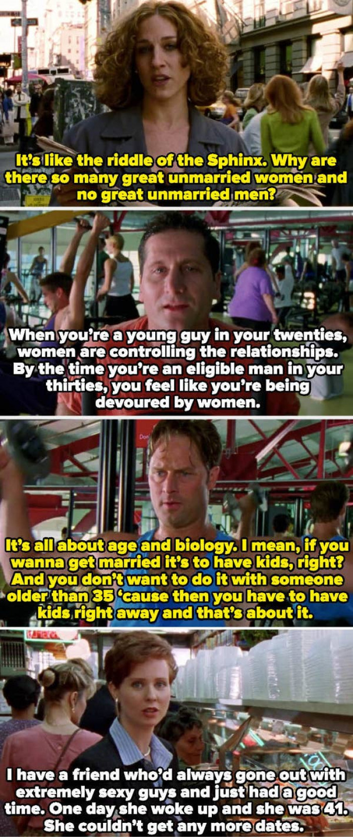 5. Sex and the City - Characters used to break the fourth wall by speaking directly to the camera, but by the end of Season 2, the series had abandoned those mockumentary-style interviews.