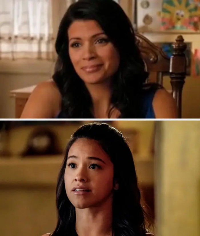 23. Andrea Navedo as Xiomara and Gina Rodriguez as Jane Villanueva in Jane the Virgin