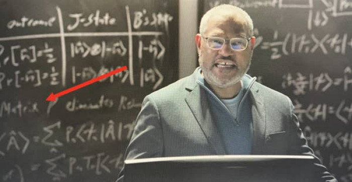 15. Laurence Fishburne starred in both Ant-Man and The Wasp and The Matrix. In a classroom scene in Ant-Man and The Wasp, a chalkboard behind Fishburne has 