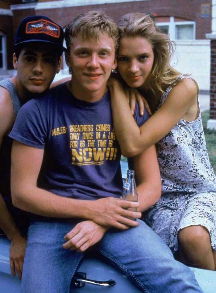 25. Robert Downey Jr., Anthony Michael Hall, and Uma Thurman in 1987