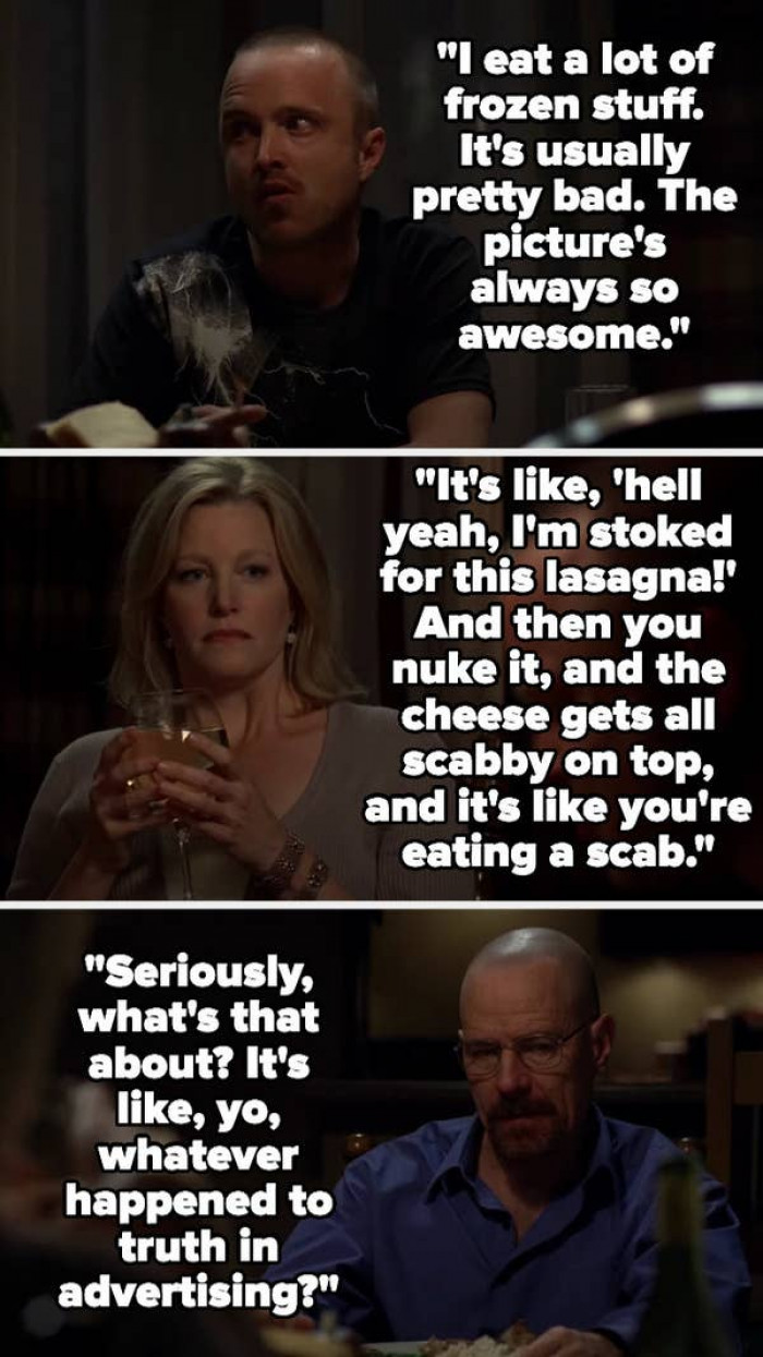 18. Jesse's attempt to make dinner less awkward: