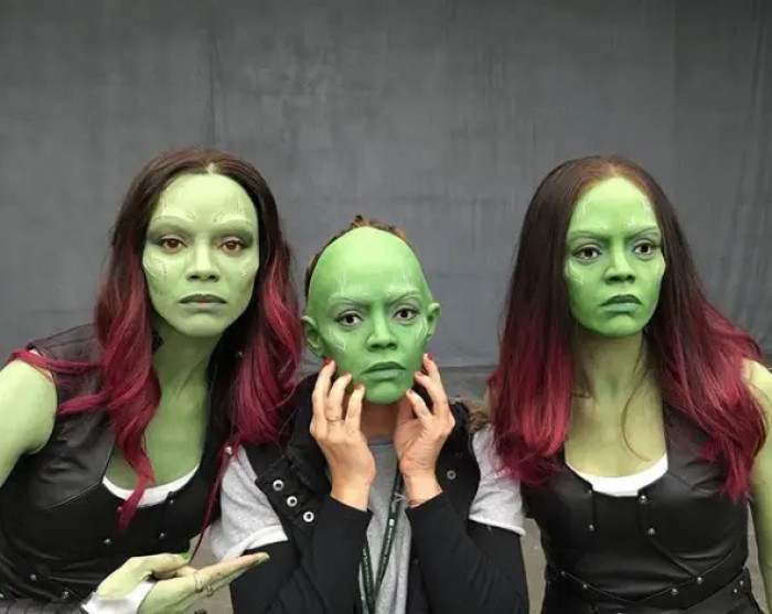 21. Gamora's stunt doubles usually had creepy masks that didn't make it into the movies
