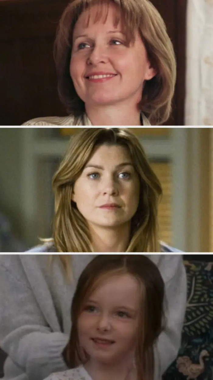 25. Kate Burton as Ellis Grey, Ellen Pompeo as Meredith Grey, and Caitlyn Leone as Ellis Shepherd in Grey's Anatomy