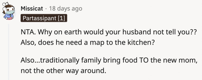 Obviously, his family visiting was his gift to OP for giving birth /s.