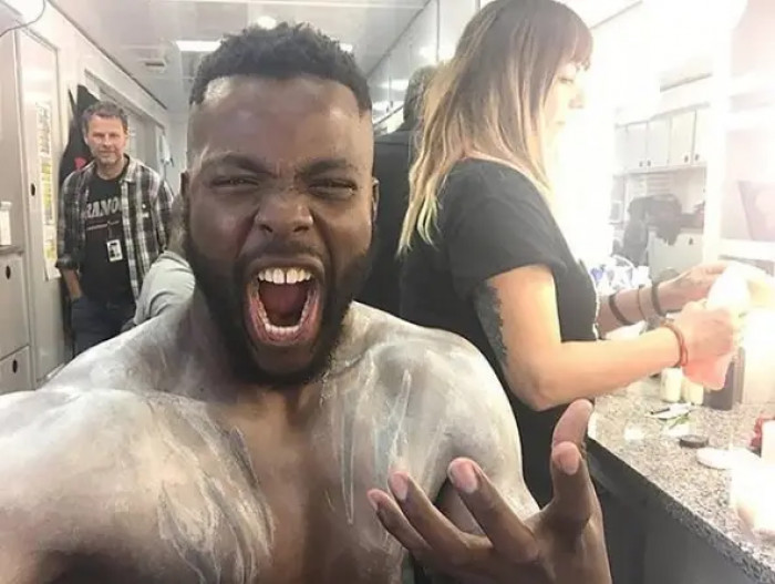 31. M'Baku always has a good time, even in a makeup chair