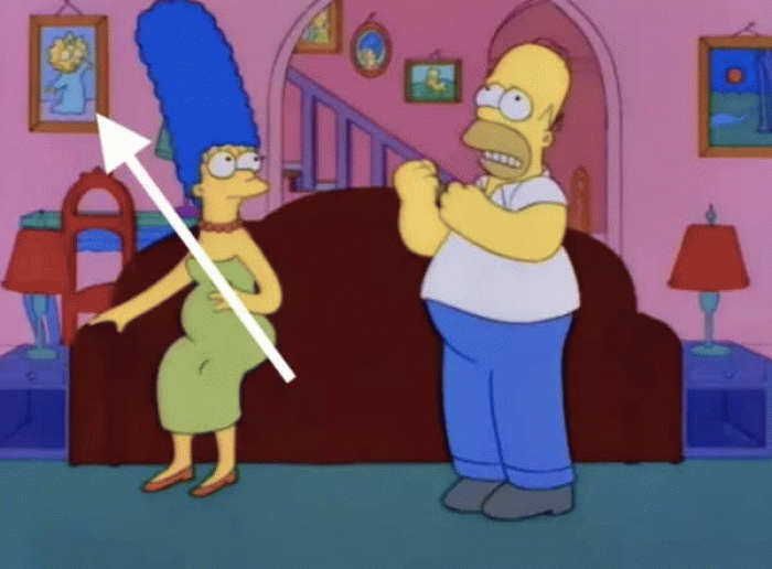 17. A picture of Maggie on the wall, but Marge is pregnant with her.