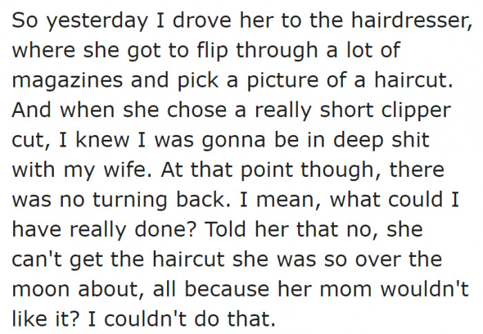 Since the wife wouldn't listen, it's the original poster who decided to grant his child's wish.