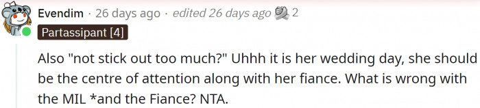 And what's the logic behind 'not sticking out too much at your wedding?'