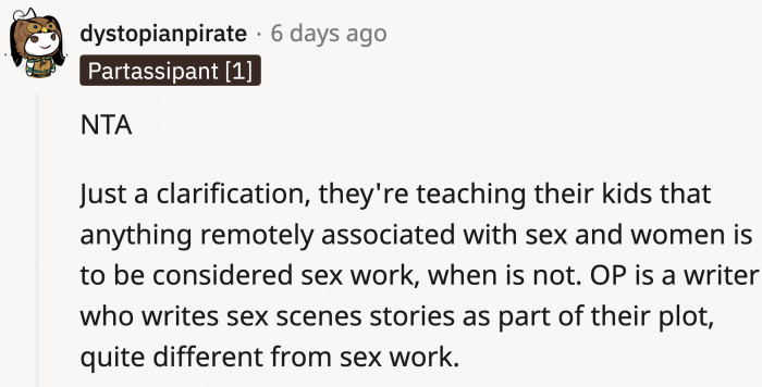 Someone incorrectly labeled OP as a sex worker, and someone clarified that what OP does for a living is far from what sex work actually is.