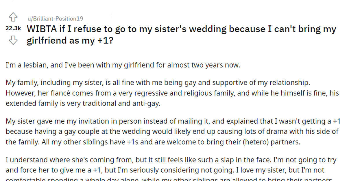 Bride Refused To Give Her Sister A Plus One Invite For Her Partner Because The Groom's Family Is Conservative