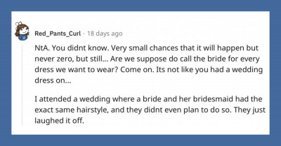 Woman Asks Reddit Users If She Is TA For Wearing The Same Dress As The Bridesmaids At A Wedding
