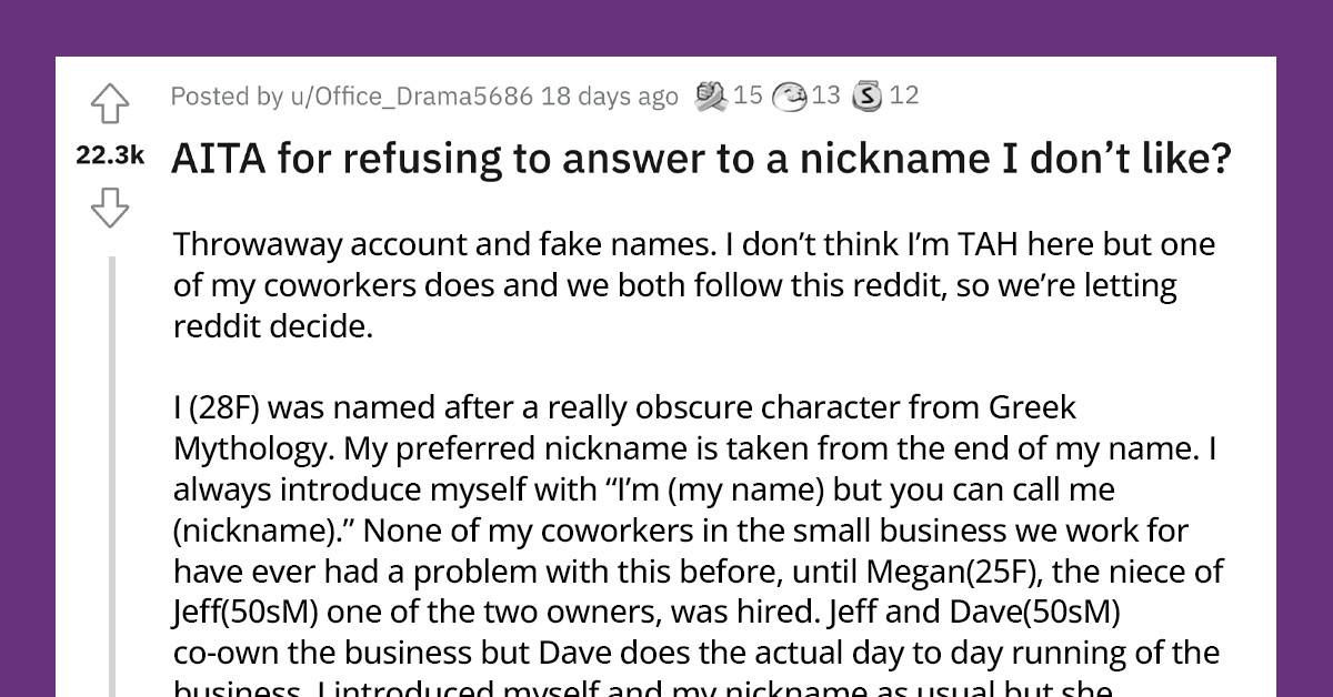 Redditor's Co-Worker Thinks She's Rude For Not Answering When She's Called By A Different Nickname