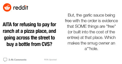 Guy Asks If Refusing To Pay For Ranch At A Pizza Place And Going To CVS To Buy One Makes Him A Jerk