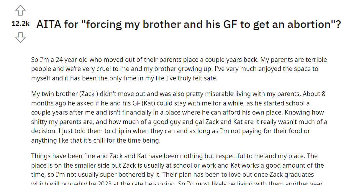 Confused Twin Accused Of Forcing Her Brother's Pregnant GF To Get An Abortion After Telling Them They Can't Live With Her If They Keep The Baby