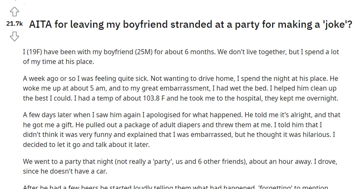 Woman Asks The Internet If She Should Have Left Her Boyfriend Stranded At A Party