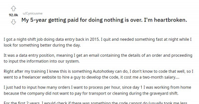 Employee Got Away With Fully Automating The Job He Was Hired To Do For Five Years Before Being Let Go