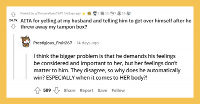 Husband Believes He Has The Right To Forbid His Wife To Use Tampons Because They Make Him Feel Uncomfortable