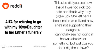 Mom Refuses To Accompany Her Daughter To The Funeral Of Her Ex-Husband