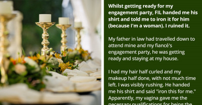 Woman Intentionally Ruins Her FIL's Shirt After He Asked Her To Iron It While She Was Hurrying To Her Engagement Party