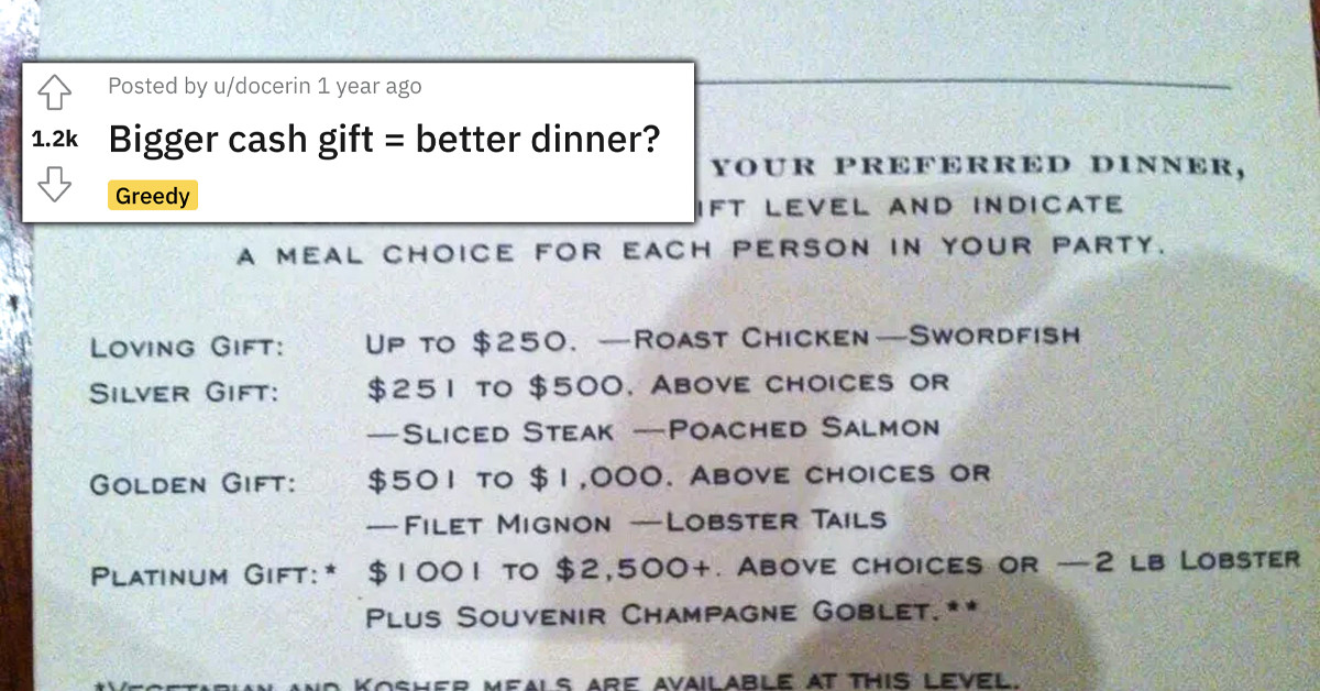 Bridezilla's 'Tiered' Wedding Menu Is Causing Uproar As It Lists Dinner Options Based On Cash Gifts