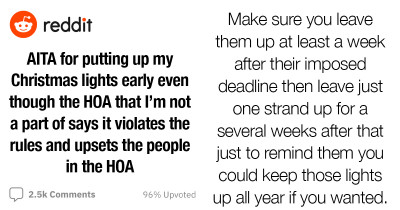 Redditors Rally Behind A Man Who Violated His HOA Rules About Christmas Lights