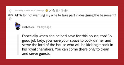 Man Doesn’t Want His Wife To Take Part In Designing The Basement Because He Wants To Turn It Into A Man Cave