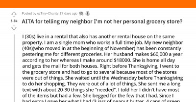 Woman Refused To Purchase An 80-Item List For Her Ungrateful Neighbor, Who Is Always Demanding Things From Her
