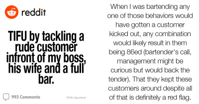 Staff Tackles Rude Customer In Front Of Boss, His Wife, And Full Bar