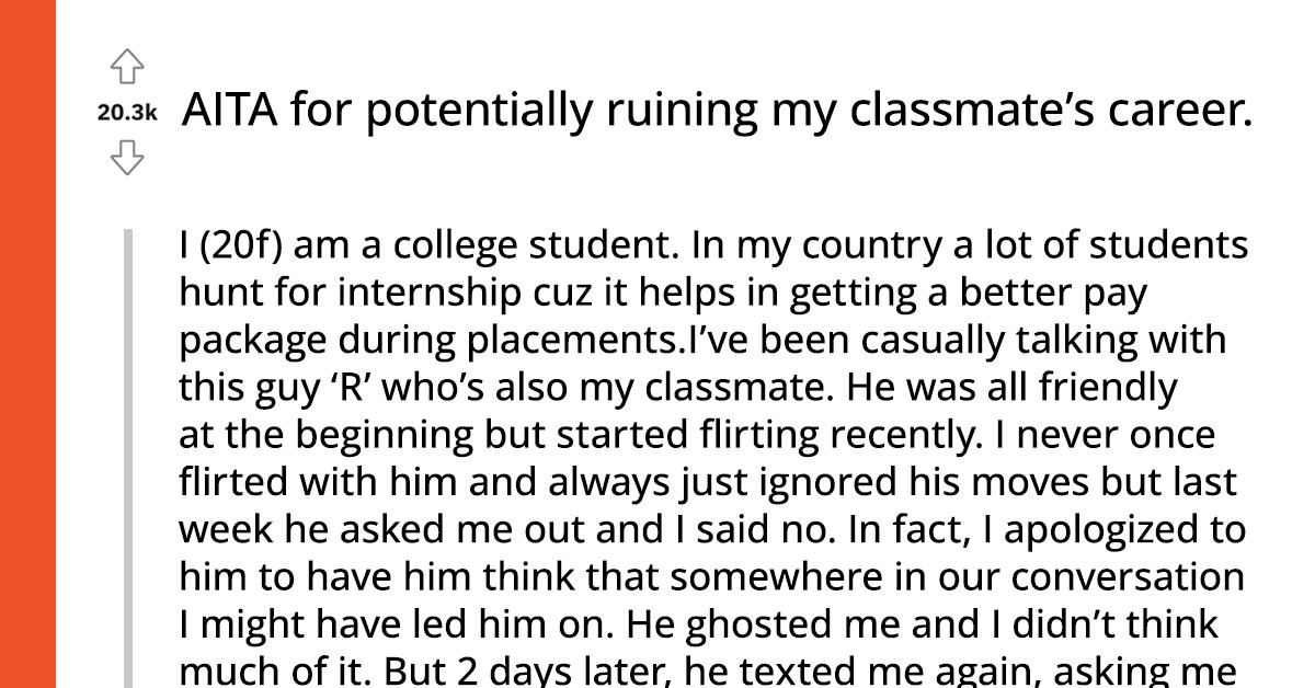 20-Year-Old Female Student Reports Male Classmate For Harassment Which Resulted To Him Losing A Prestigious Internship