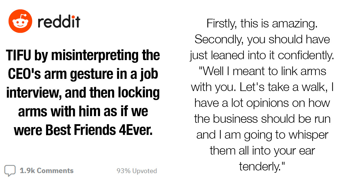 Redditor Mistakes CEO's Arm Gesture At A Job Interview And Locks Arms With Him As If They Were BFFs